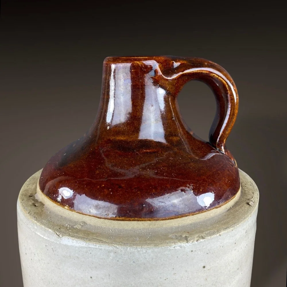Stoneware Crock Jug Brown Glaze Handle Primitive Farmhouse Decor 9